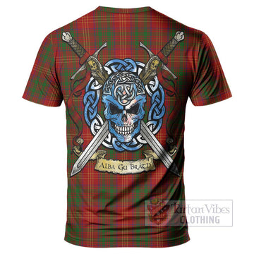 Burns Tartan T-Shirt with Family Crest Celtic Skull Style