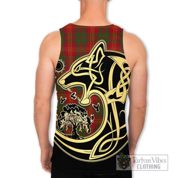 Burns Tartan Men's Tank Top with Family Crest Celtic Wolf Style