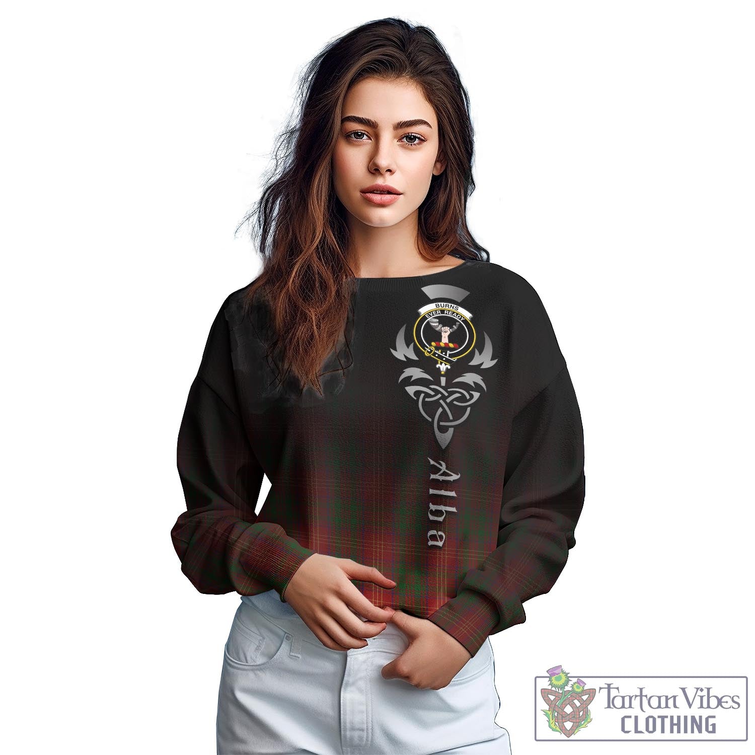 Tartan Vibes Clothing Burns Tartan Sweatshirt Featuring Alba Gu Brath Family Crest Celtic Inspired