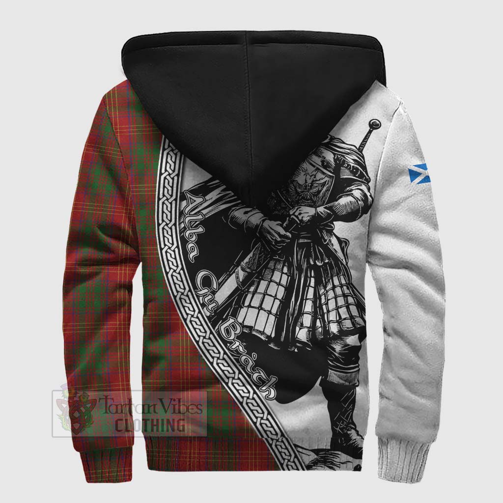 Burns Tartan Clan Crest Sherpa Hoodie with Highlander Warrior Celtic Style - Tartan Vibes Clothing