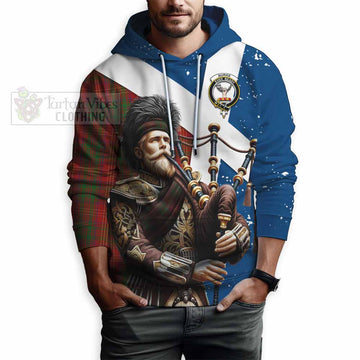 Burns Tartan Hoodie with Family Crest Scottish Bagpiper Vibes