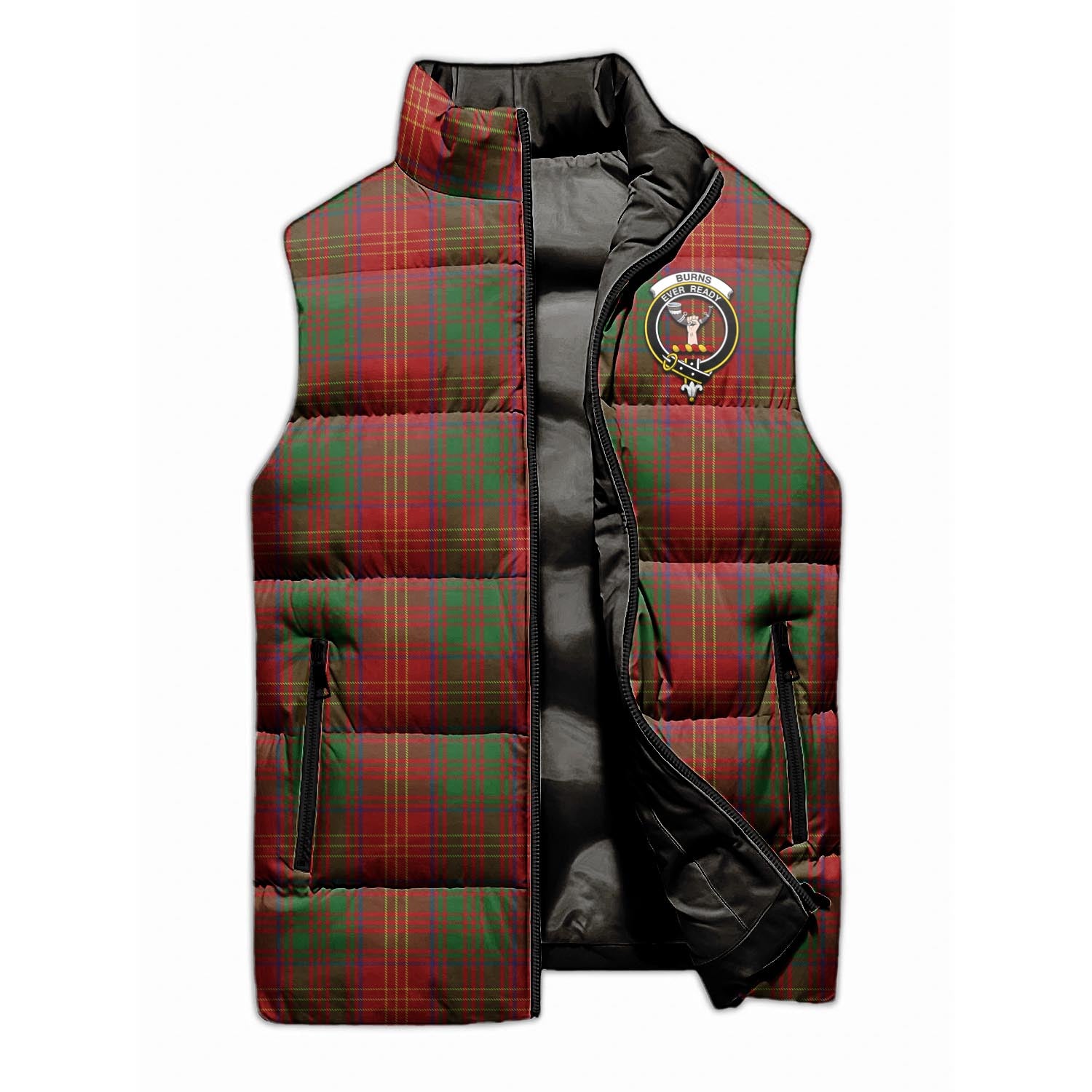 Burns Tartan Sleeveless Puffer Jacket with Family Crest - Tartanvibesclothing