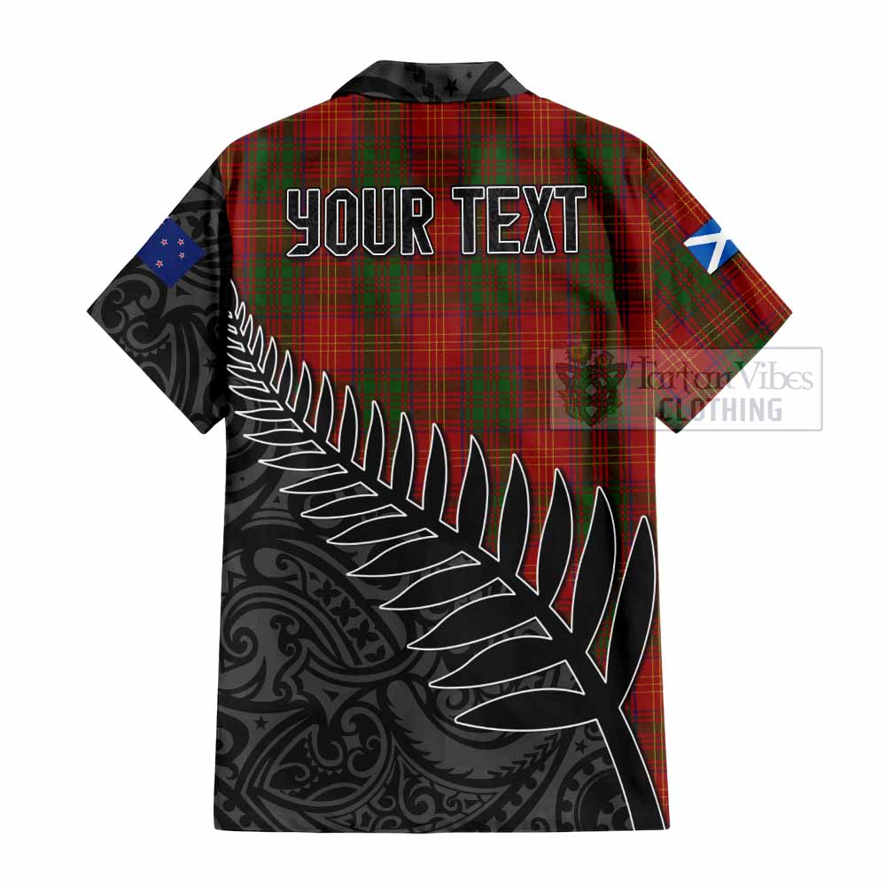 Tartan Vibes Clothing Burns Crest Tartan Short Sleeve Button Shirt with New Zealand Silver Fern Half Style