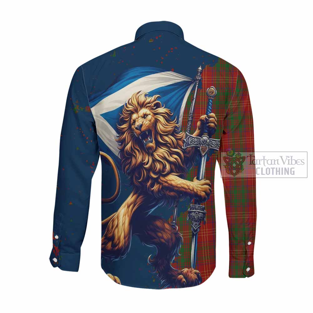 Tartan Vibes Clothing Burns Tartan Family Crest Long Sleeve Button Shirt with Scottish Majestic Lion