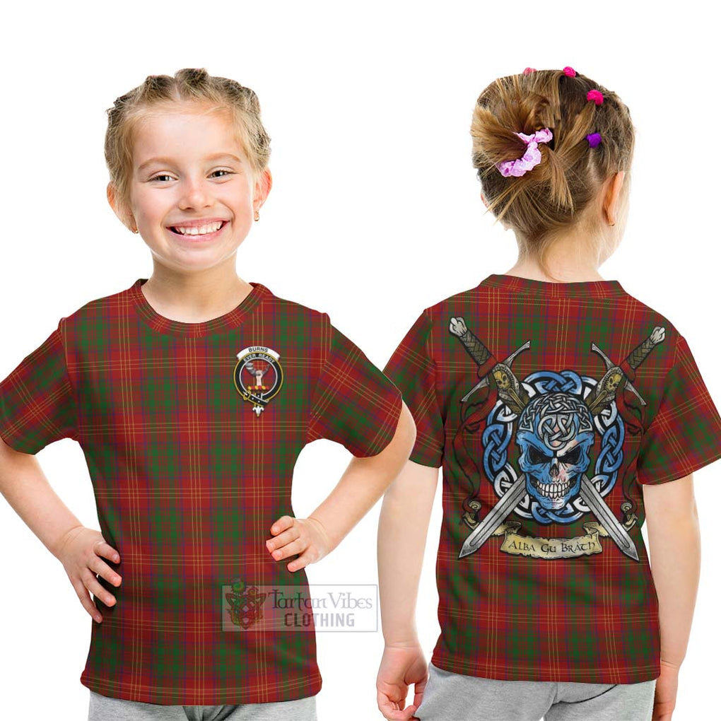 Tartan Vibes Clothing Burns Tartan Kid T-Shirt with Family Crest Celtic Skull Style