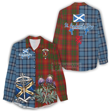 Burns Tartan Women's Casual Shirt Happy St. Andrew's Day Half Tartan Style