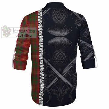 Burns Tartan Ghillie Kilt Shirt with Family Crest Cross Sword Thistle Celtic Vibes