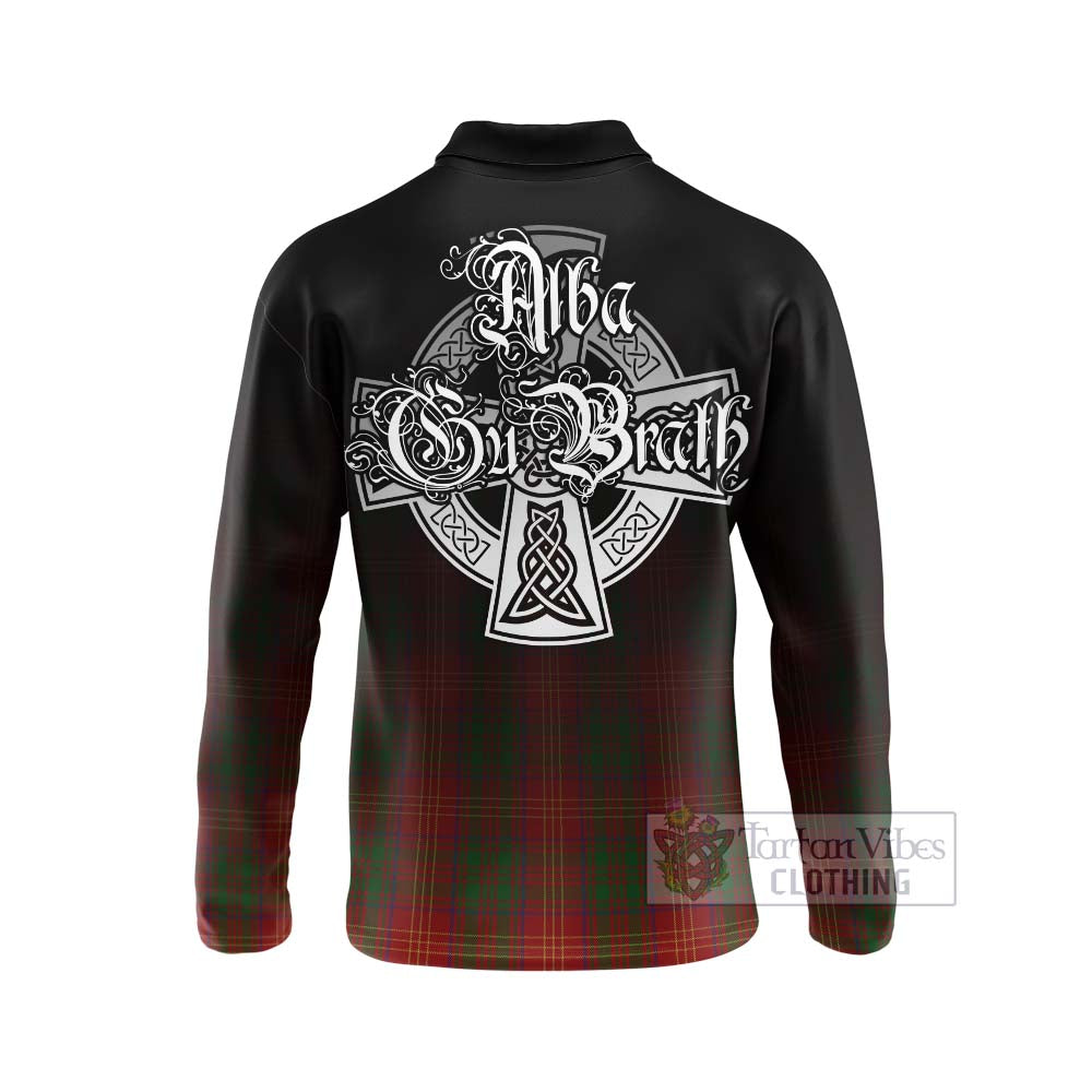 Tartan Vibes Clothing Burns Tartan Long Sleeve Polo Shirt Featuring Alba Gu Brath Family Crest Celtic Inspired