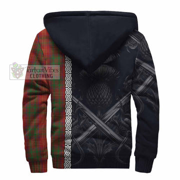 Burns Tartan Sherpa Hoodie with Family Crest Cross Sword Thistle Celtic Vibes