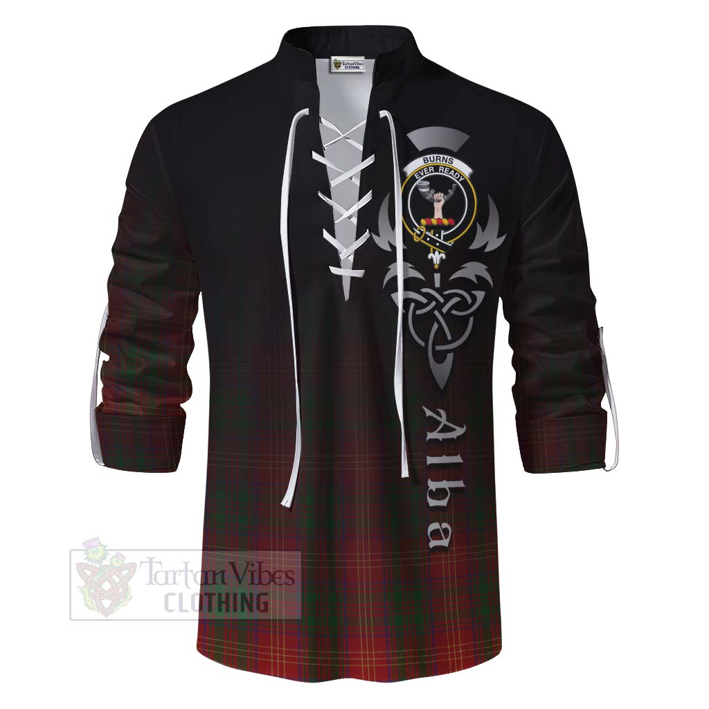 Tartan Vibes Clothing Burns Tartan Ghillie Kilt Shirt Featuring Alba Gu Brath Family Crest Celtic Inspired