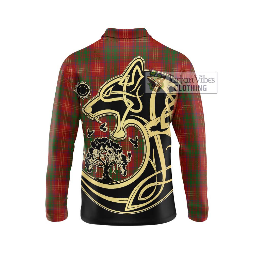 Burns Tartan Long Sleeve Polo Shirt with Family Crest Celtic Wolf Style - Tartanvibesclothing Shop