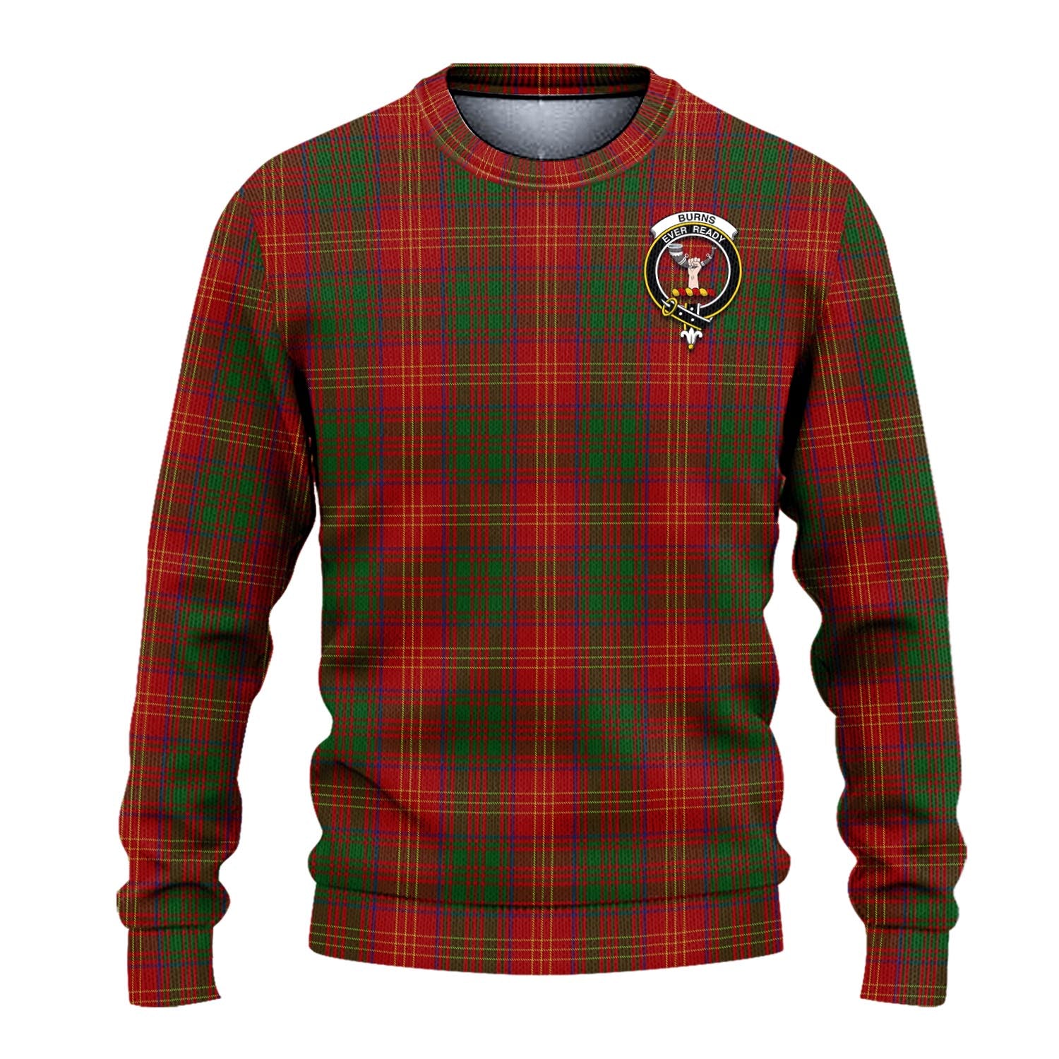 Burns Tartan Knitted Sweater with Family Crest - Tartanvibesclothing