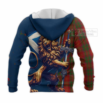 Burns Tartan Family Crest Knitted Hoodie with Scottish Majestic Lion