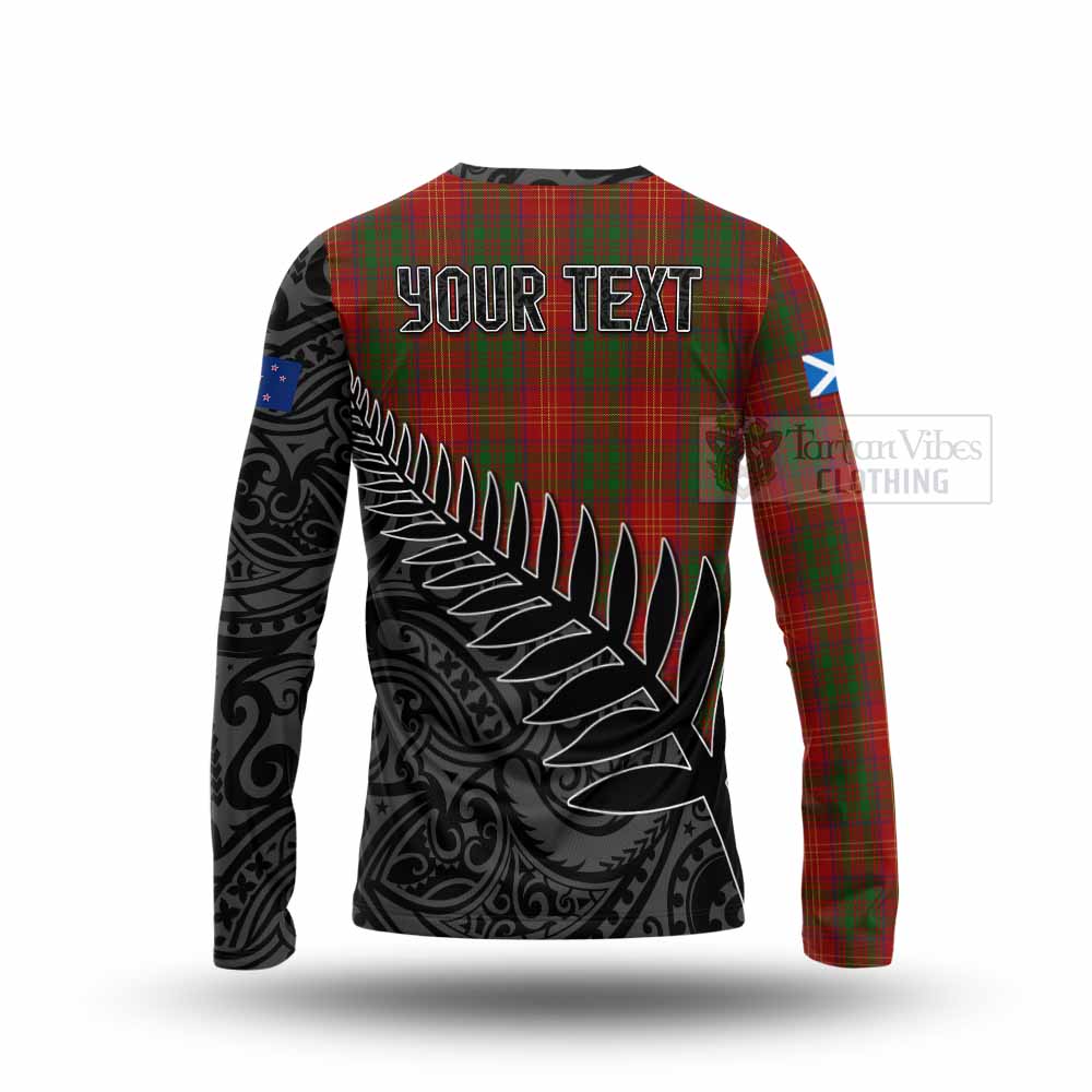 Tartan Vibes Clothing Burns Crest Tartan Long Sleeve T-Shirt with New Zealand Silver Fern Half Style