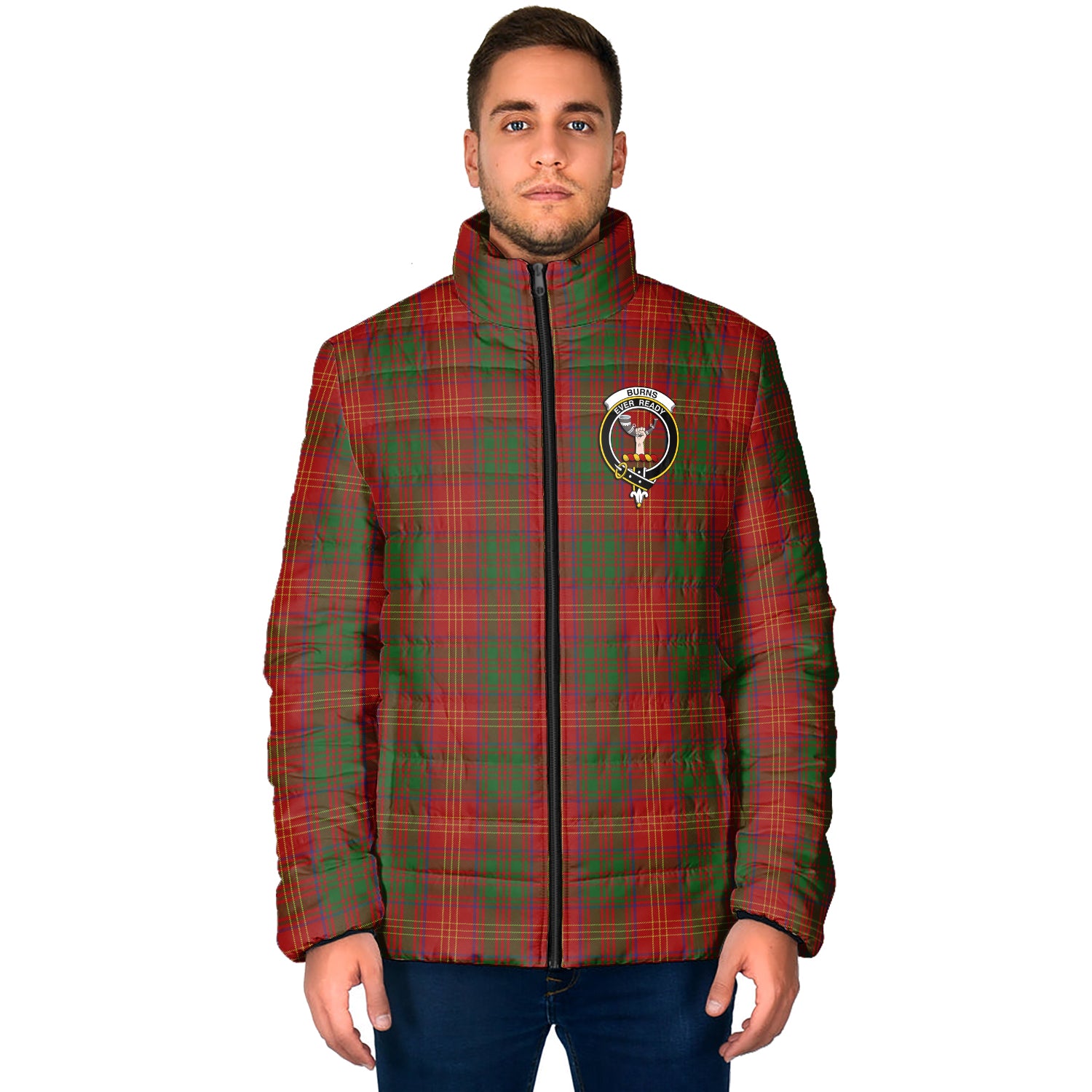 Burns Tartan Padded Jacket with Family Crest - Tartan Vibes Clothing