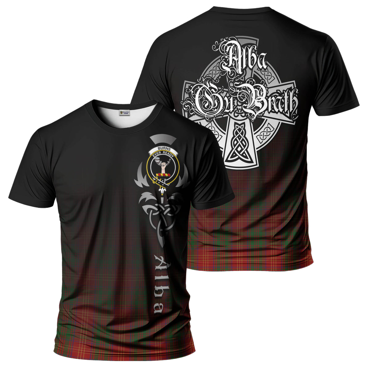 Burns Tartan T-Shirt Featuring Alba Gu Brath Family Crest Celtic Inspired - Tartan Vibes Clothing
