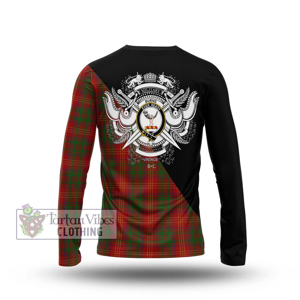 Burns Tartan Long Sleeve T-Shirt with Family Crest and Military Logo Style - Tartanvibesclothing Shop