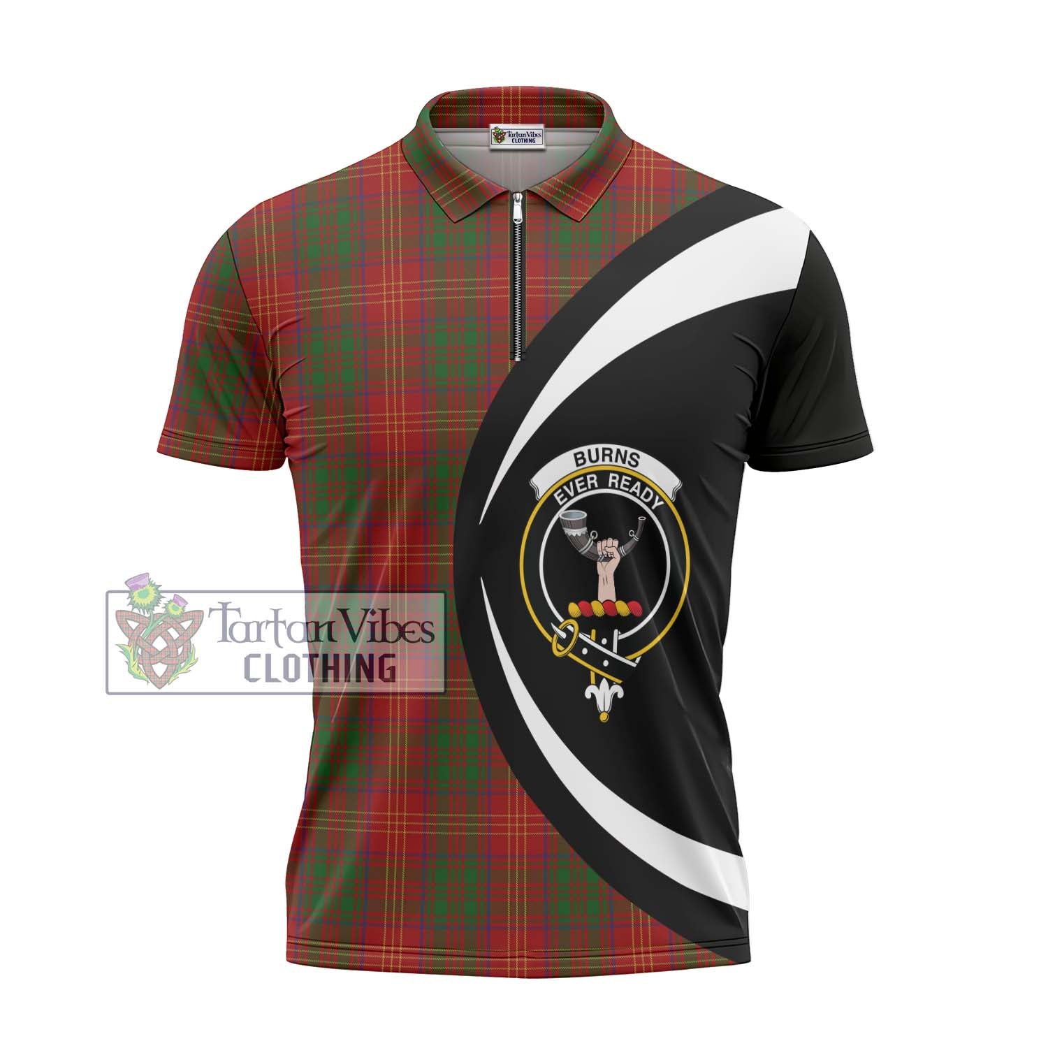 Tartan Vibes Clothing Burns Tartan Zipper Polo Shirt with Family Crest Circle Style