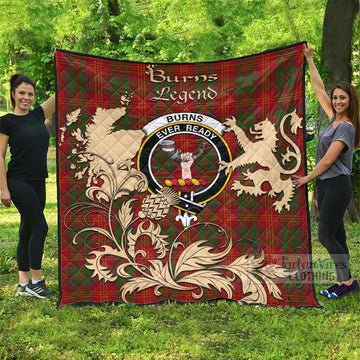 Burns Tartan Quilt with Family Crest and Scottish Symbol Style