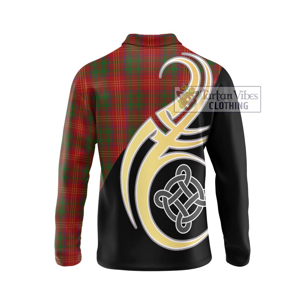 Burns Tartan Long Sleeve Polo Shirt with Family Crest and Celtic Symbol Style - Tartan Vibes Clothing