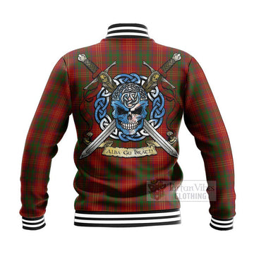 Burns Tartan Baseball Jacket with Family Crest Celtic Skull Style