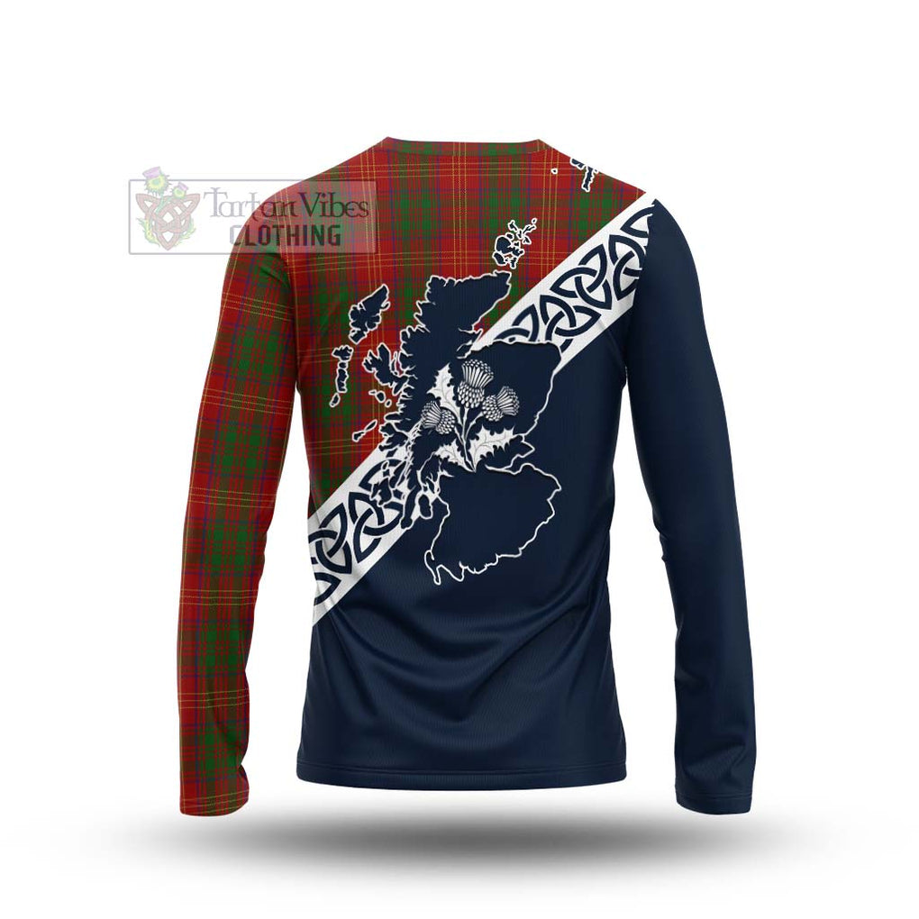 Tartan Vibes Clothing Burns Tartan Long Sleeve T-Shirt Featuring Thistle and Scotland Map