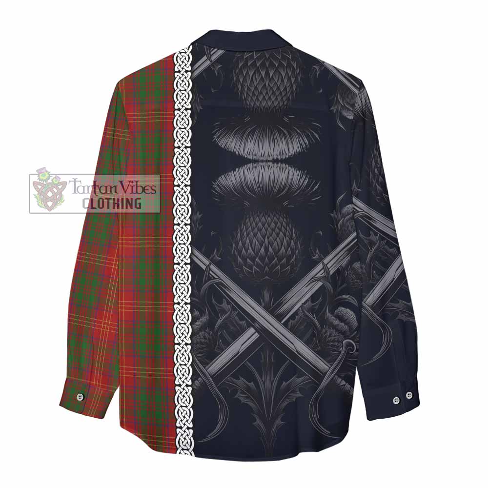 Tartan Vibes Clothing Burns Tartan Women's Casual Shirt with Family Crest Cross Sword Thistle Celtic Vibes