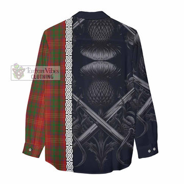 Burns Tartan Women's Casual Shirt with Family Crest Cross Sword Thistle Celtic Vibes