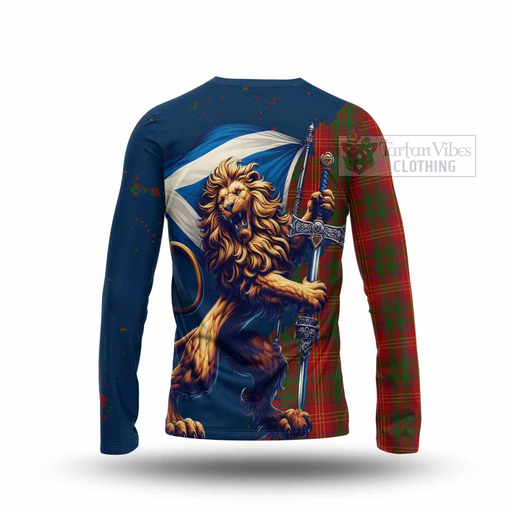 Tartan Vibes Clothing Burns Tartan Family Crest Long Sleeve T-Shirt with Scottish Majestic Lion