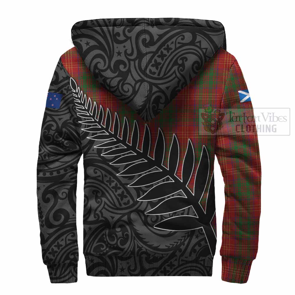 Tartan Vibes Clothing Burns Crest Tartan Sherpa Hoodie with New Zealand Silver Fern Half Style