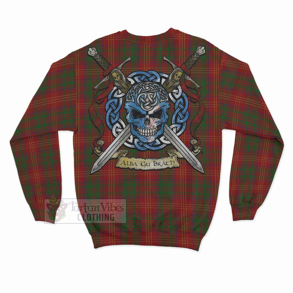 Tartan Vibes Clothing Burns Tartan Sweatshirt with Family Crest Celtic Skull Style