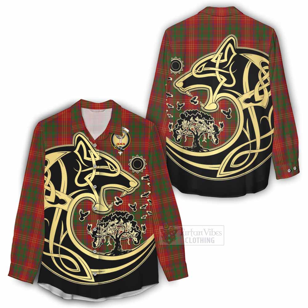 Tartan Vibes Clothing Burns Tartan Women's Casual Shirt with Family Crest Celtic Wolf Style