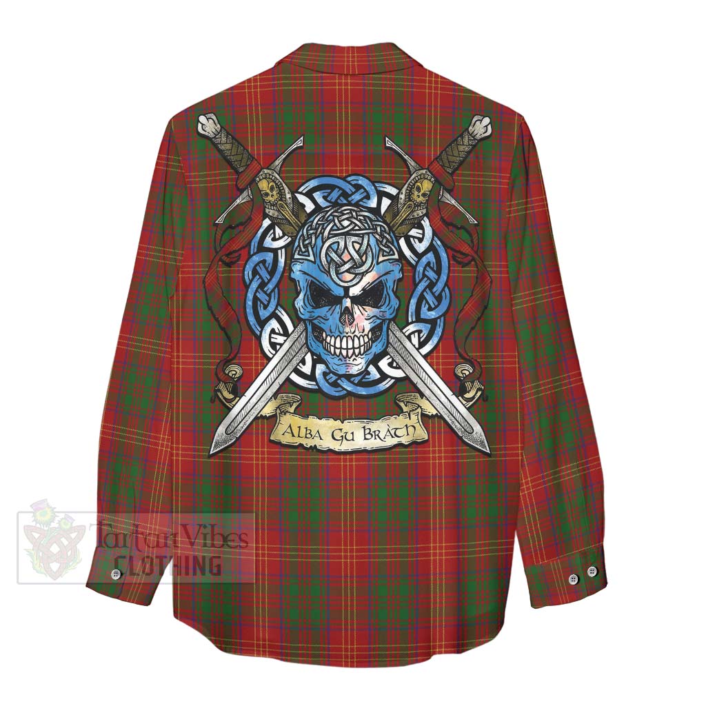 Tartan Vibes Clothing Burns Tartan Women's Casual Shirt with Family Crest Celtic Skull Style