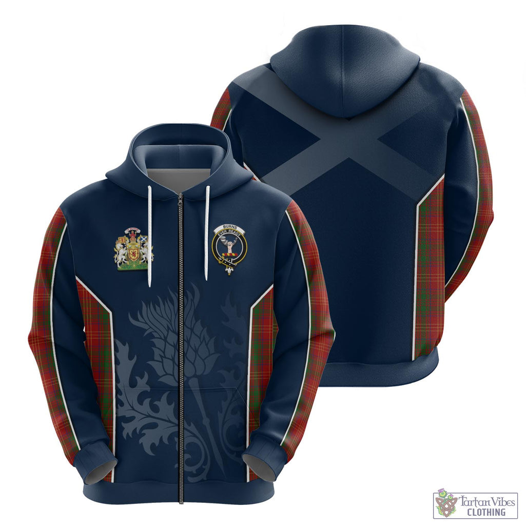 Tartan Vibes Clothing Burns Tartan Hoodie with Family Crest and Scottish Thistle Vibes Sport Style