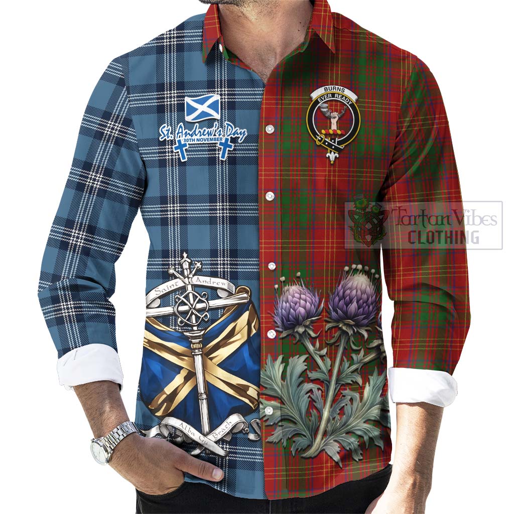 Tartan Vibes Clothing Burns Tartan Long Sleeve Button Shirt Happy St. Andrew's Day Half Tartan Style