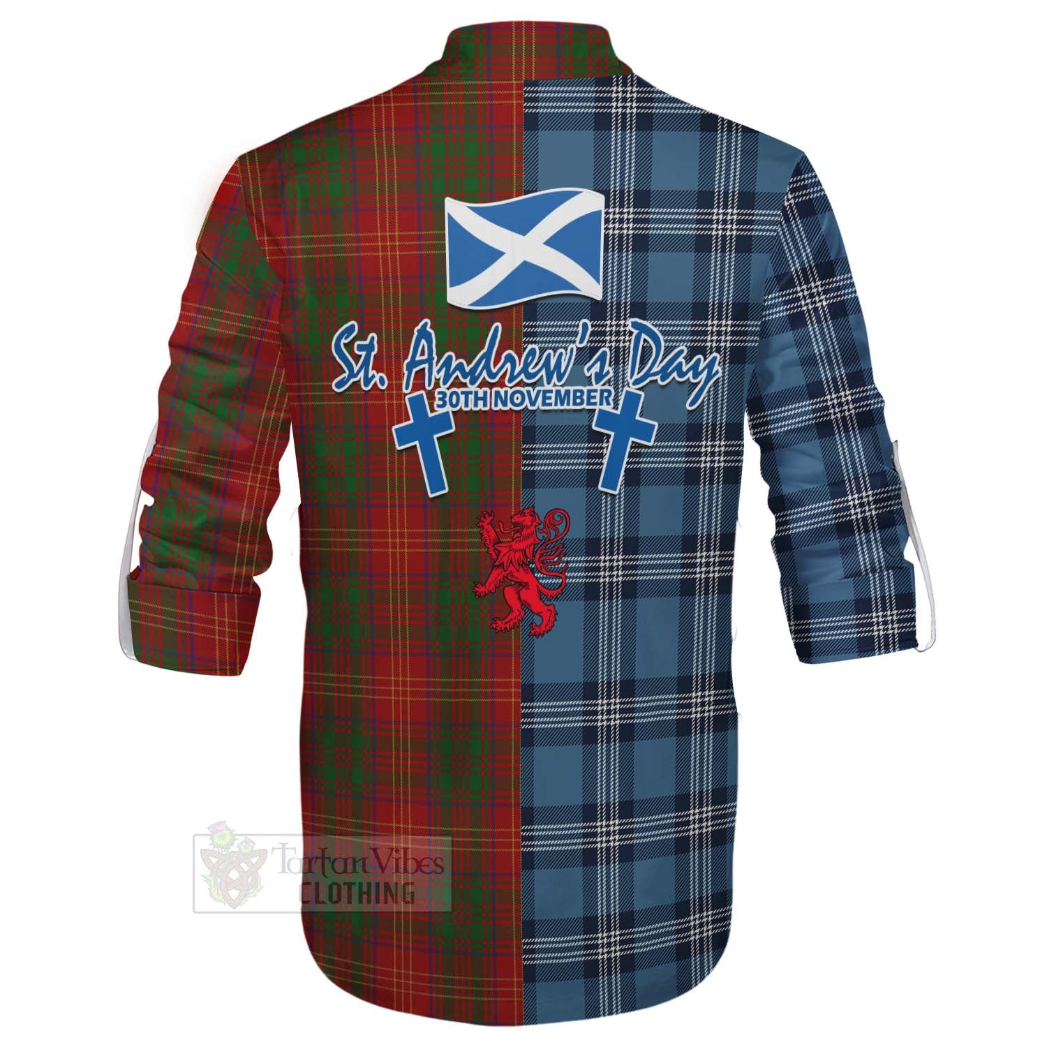 Tartan Vibes Clothing Burns Tartan Ghillie Kilt Shirt Happy St. Andrew's Day Half Tartan Style