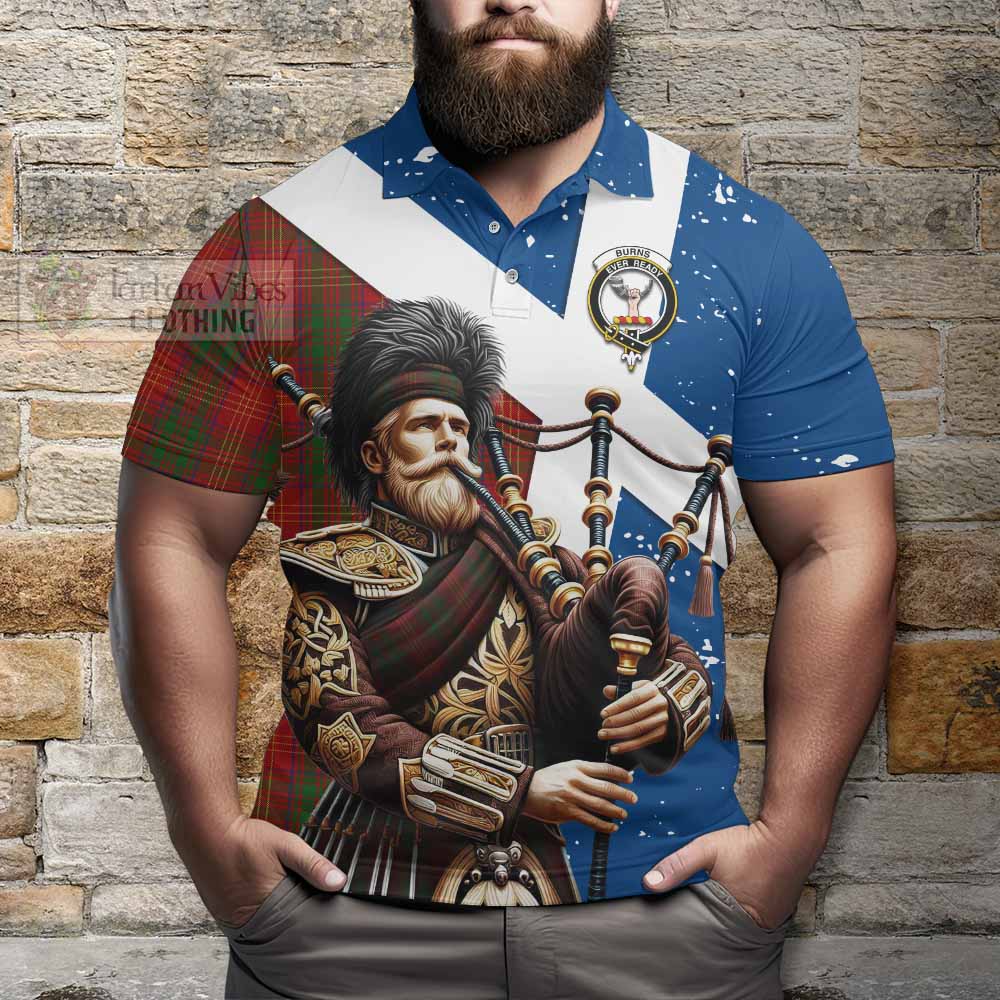 Tartan Vibes Clothing Burns Tartan Polo Shirt with Family Crest Scottish Bagpiper Vibes