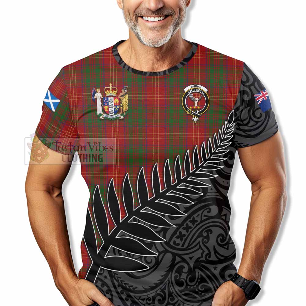 Tartan Vibes Clothing Burns Crest Tartan T-Shirt with New Zealand Silver Fern Half Style