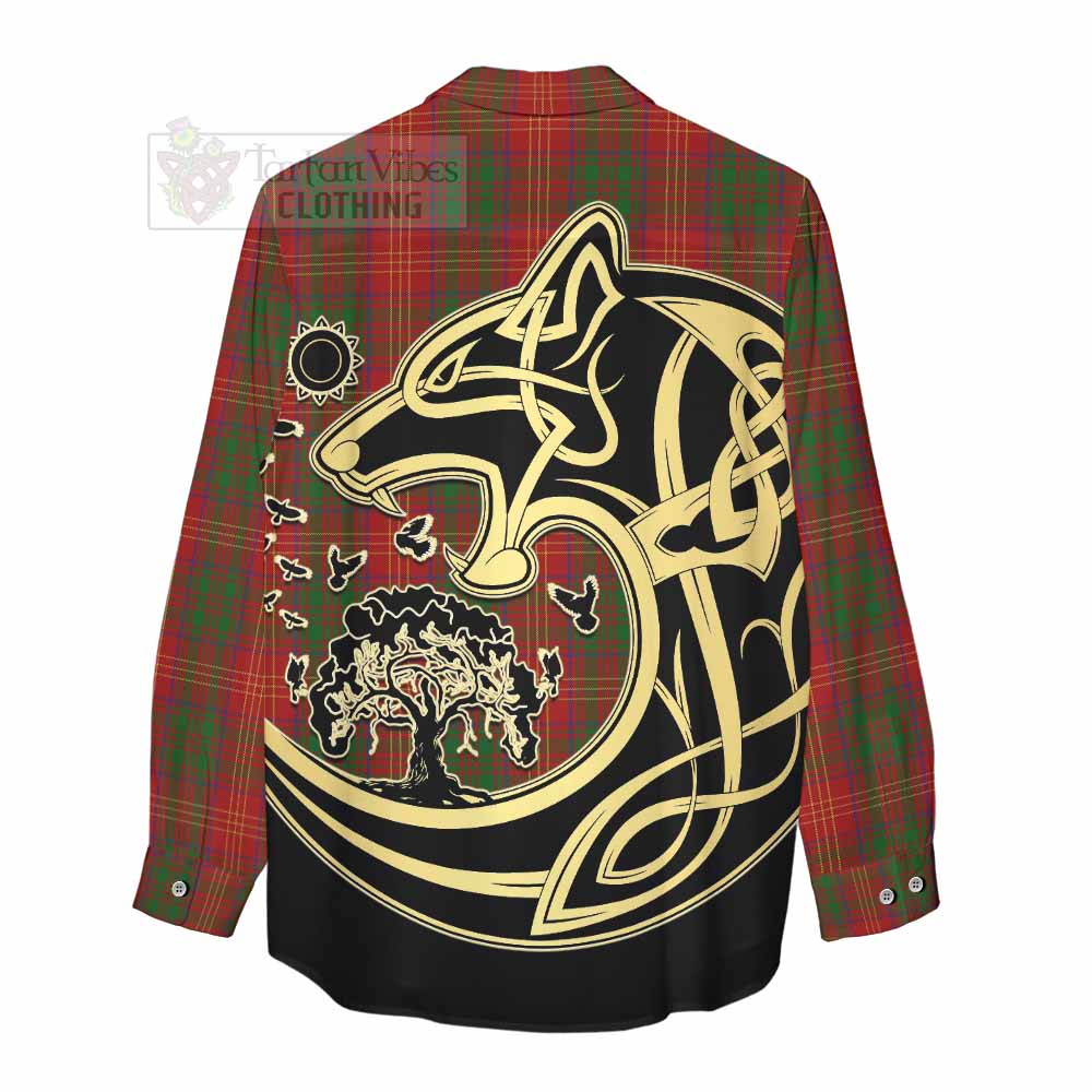 Tartan Vibes Clothing Burns Tartan Women's Casual Shirt with Family Crest Celtic Wolf Style