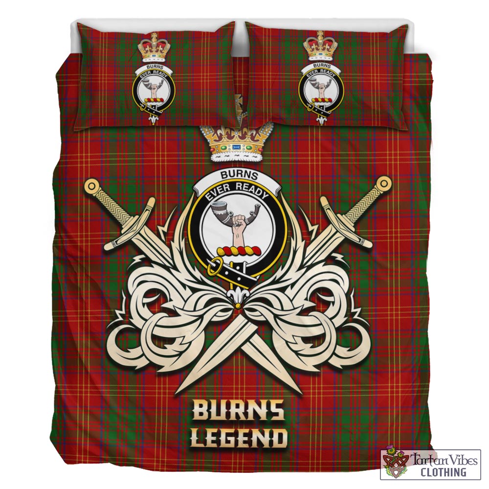 Tartan Vibes Clothing Burns Tartan Bedding Set with Clan Crest and the Golden Sword of Courageous Legacy