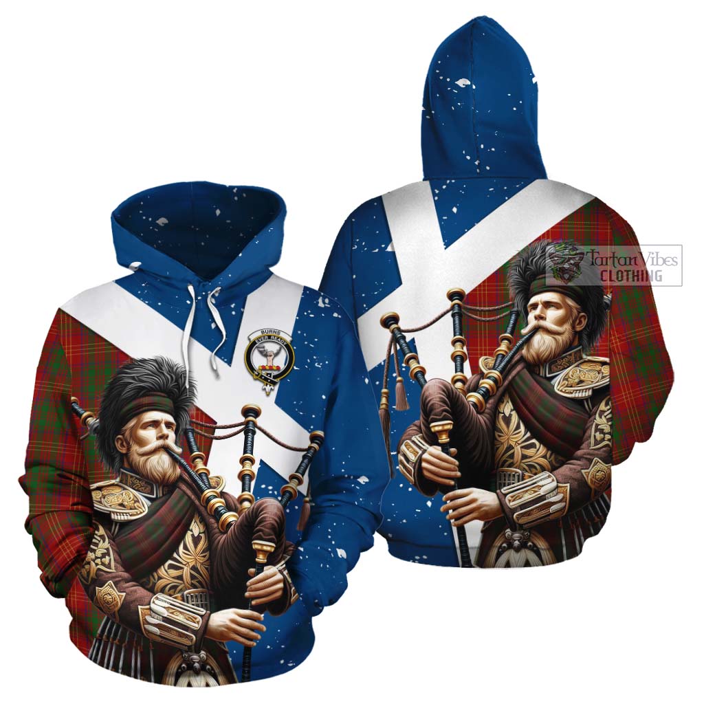 Tartan Vibes Clothing Burns Tartan Cotton Hoodie with Family Crest Scottish Bagpiper Vibes