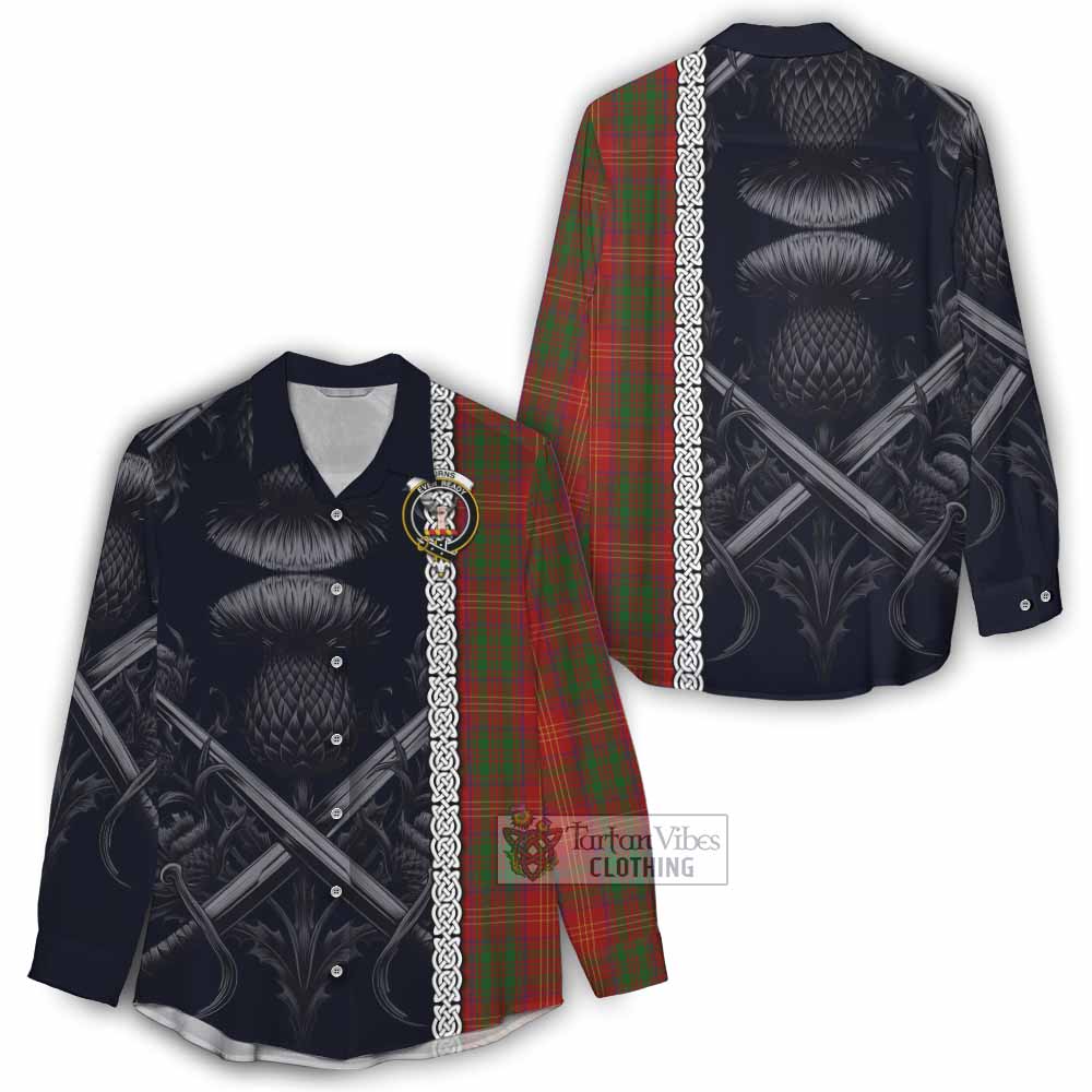 Tartan Vibes Clothing Burns Tartan Women's Casual Shirt with Family Crest Cross Sword Thistle Celtic Vibes