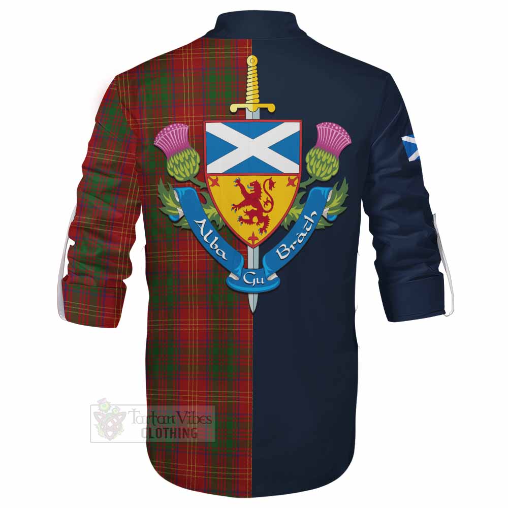 Burns Tartan Ghillie Kilt Shirt Alba with Scottish Lion Royal Arm Half Style