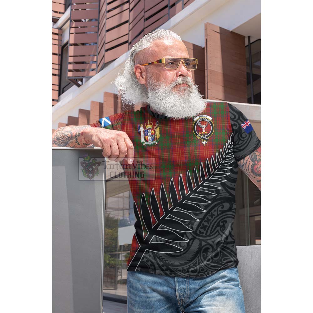 Tartan Vibes Clothing Burns Crest Tartan Cotton T-shirt with New Zealand Silver Fern Half Style