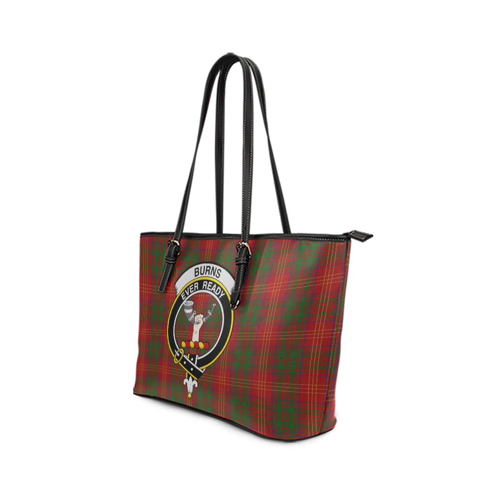 Burns Tartan Leather Tote Bag with Family Crest