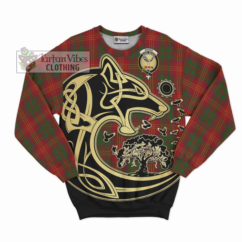 Burns Tartan Sweatshirt with Family Crest Celtic Wolf Style - Tartan Vibes Clothing