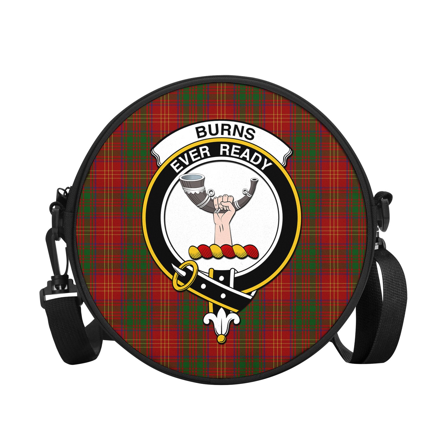 Burns Tartan Round Satchel Bags with Family Crest