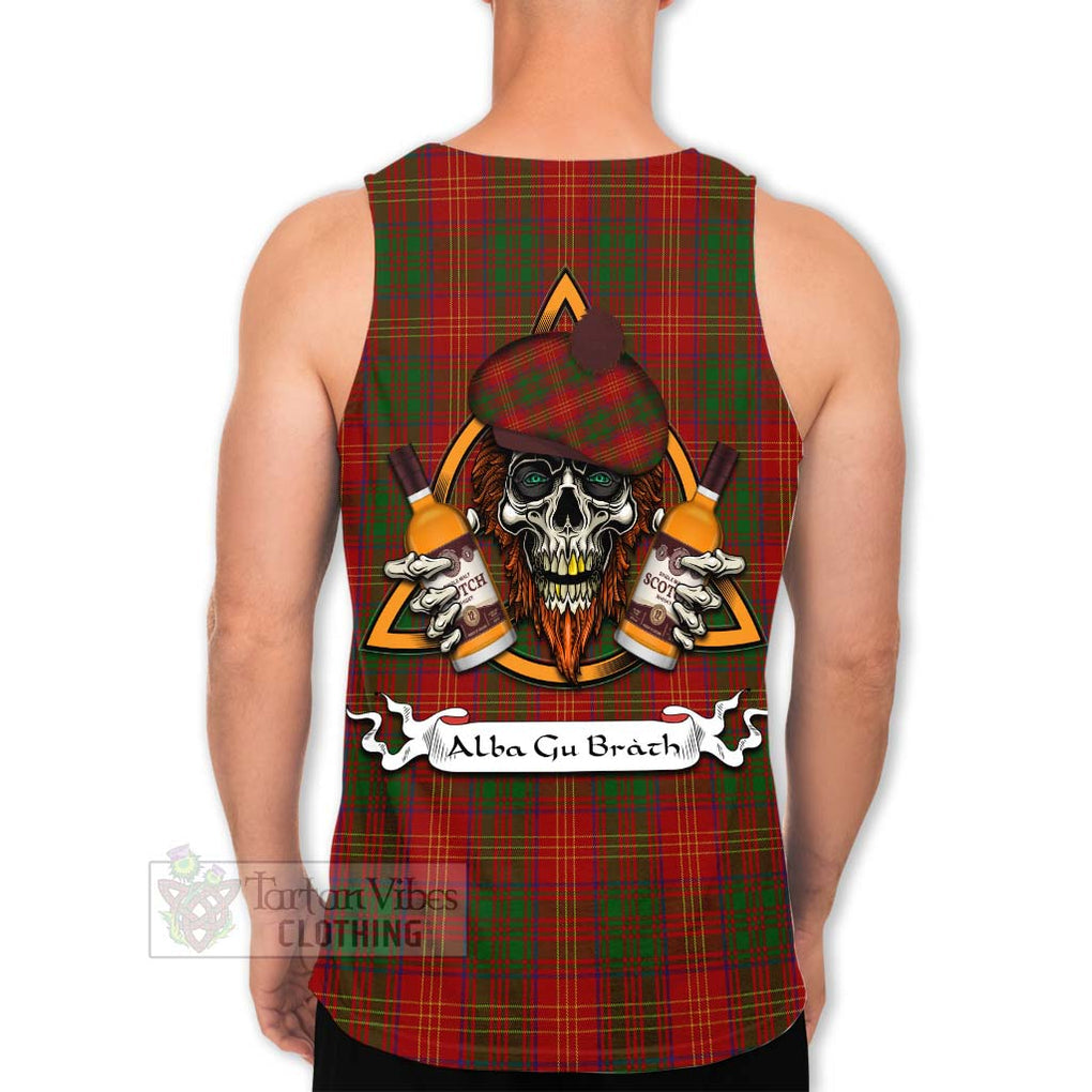 Tartan Vibes Clothing Burns Tartan Men's Tank Top with Family Crest and Bearded Skull Holding Bottles of Whiskey