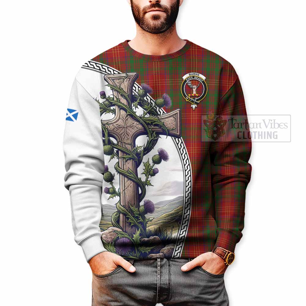 Tartan Vibes Clothing Burns Tartan Sweatshirt with Family Crest and St. Andrew's Cross Accented by Thistle Vines