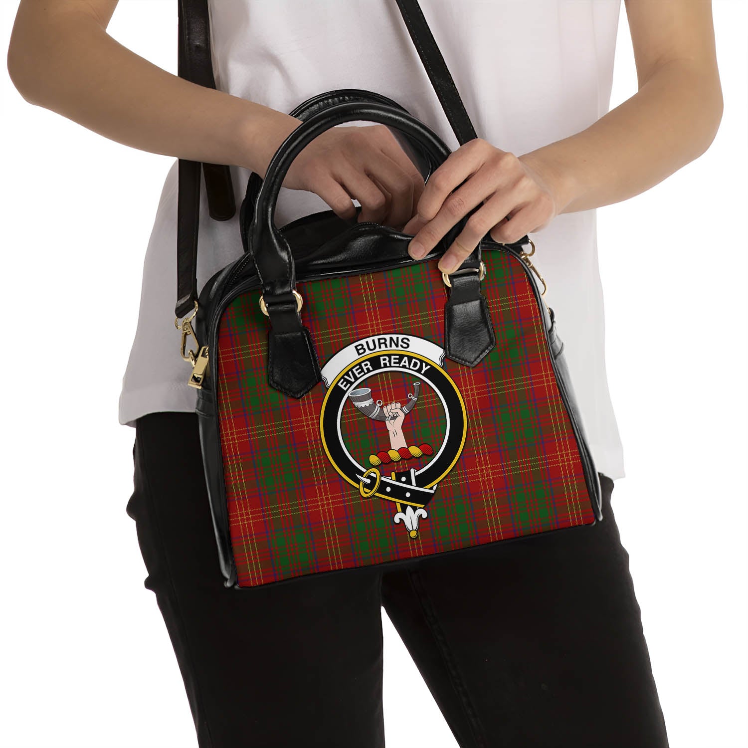 Burns Tartan Shoulder Handbags with Family Crest - Tartanvibesclothing